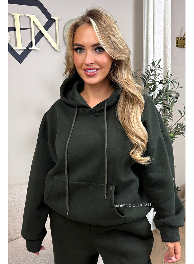 KHAKI GREEN - 'BROOKE SET' - OVERSIZED FLEECE HOODIE + JOGGER SET