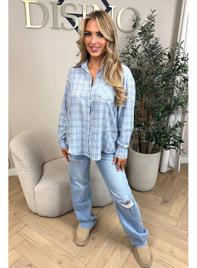 LIGHT BLUE - 'ALICE BLOUSE' - DIAMONDS ALL OVER CHECKED BLOUSE