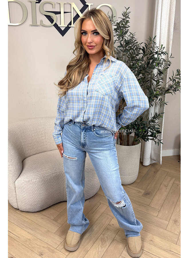 LIGHT BLUE - 'ALICE BLOUSE' - DIAMONDS ALL OVER CHECKED BLOUSE