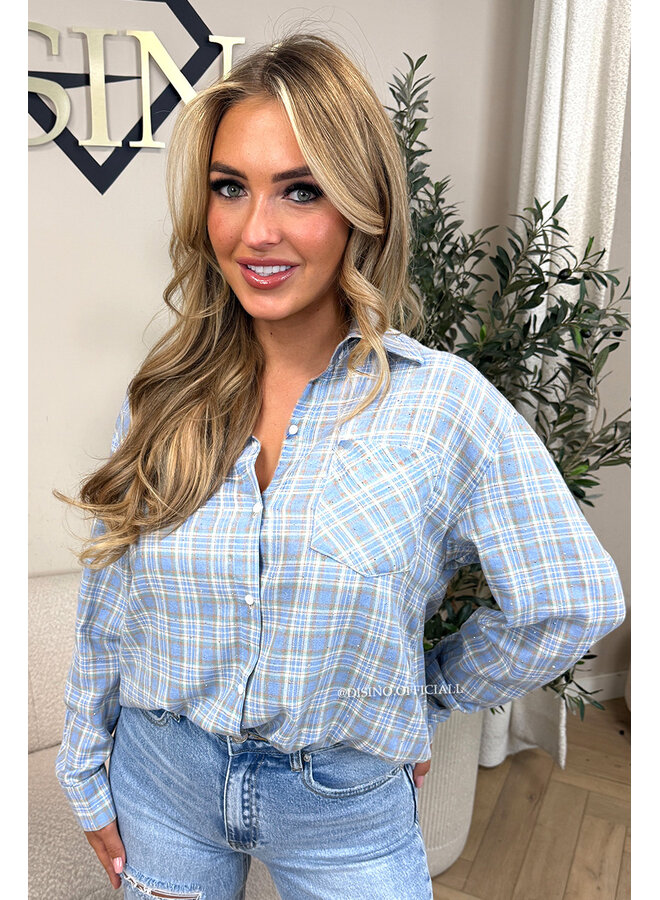 LIGHT BLUE - 'ALICE BLOUSE' - DIAMONDS ALL OVER CHECKED BLOUSE
