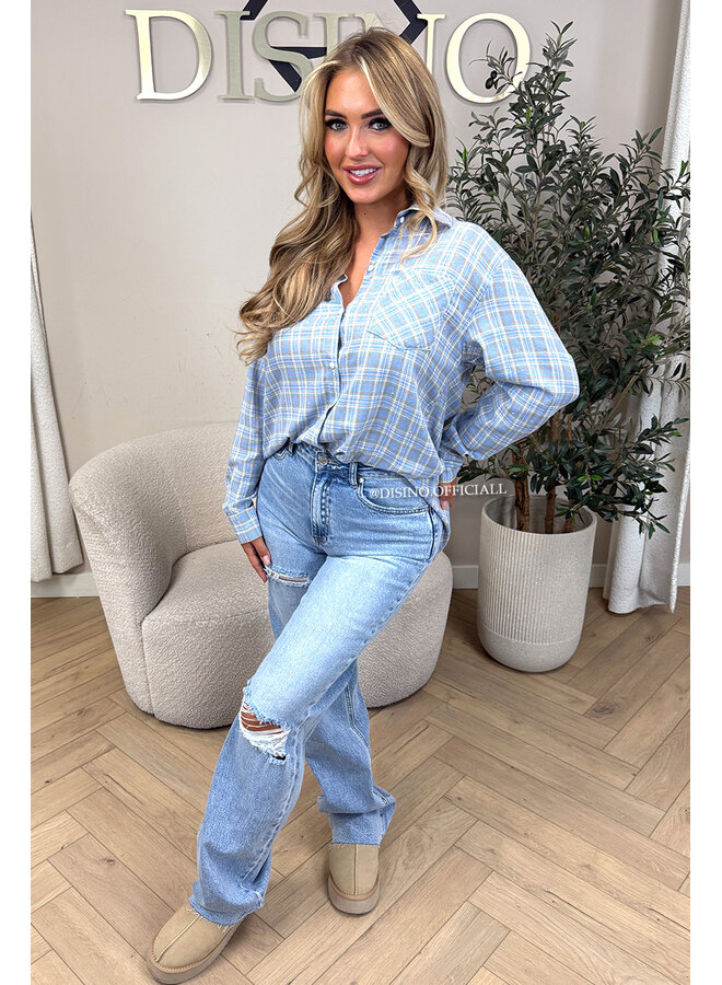 LIGHT BLUE - 'ALICE BLOUSE' - DIAMONDS ALL OVER CHECKED BLOUSE