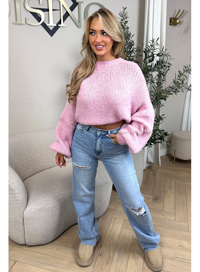 SOFT PINK - 'SOPHIA BALLOON SLEEVE' - OVERSIZED PREMIUM QUALITY BELL SLEEVE KNIT