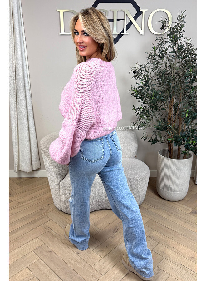 SOFT PINK - 'SOPHIA BALLOON SLEEVE' - OVERSIZED PREMIUM QUALITY BELL SLEEVE KNIT