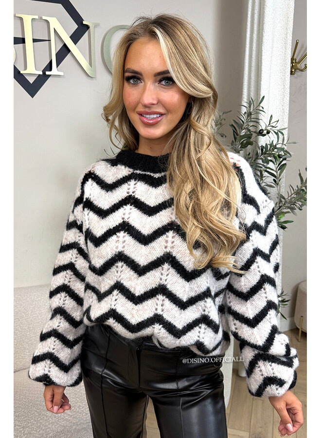 BLACK - 'ZIGZAG KNIT' - PREMIUM QUALITY OVERSIZED ZIGZAG KNIT