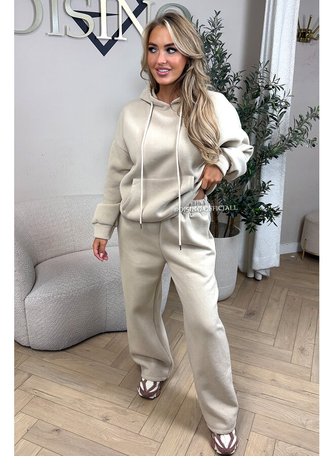 BEIGE - 'BROOKE SET' - OVERSIZED FLEECE HOODIE + JOGGER SET