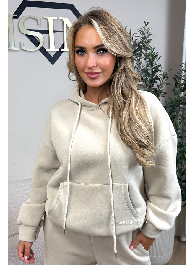 BEIGE - 'BROOKE SET' - OVERSIZED FLEECE HOODIE + JOGGER SET