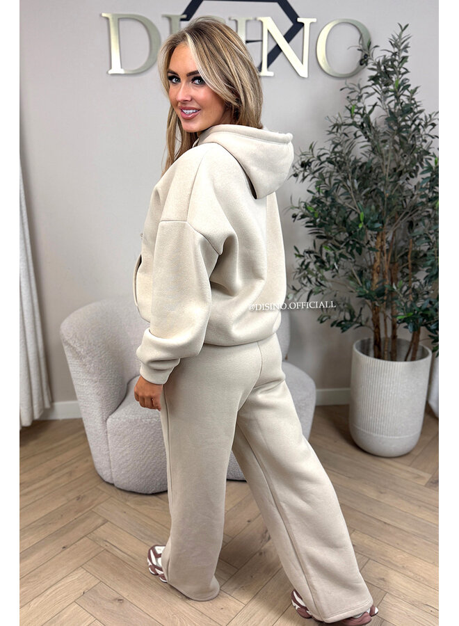 BEIGE - 'BROOKE SET' - OVERSIZED FLEECE HOODIE + JOGGER SET