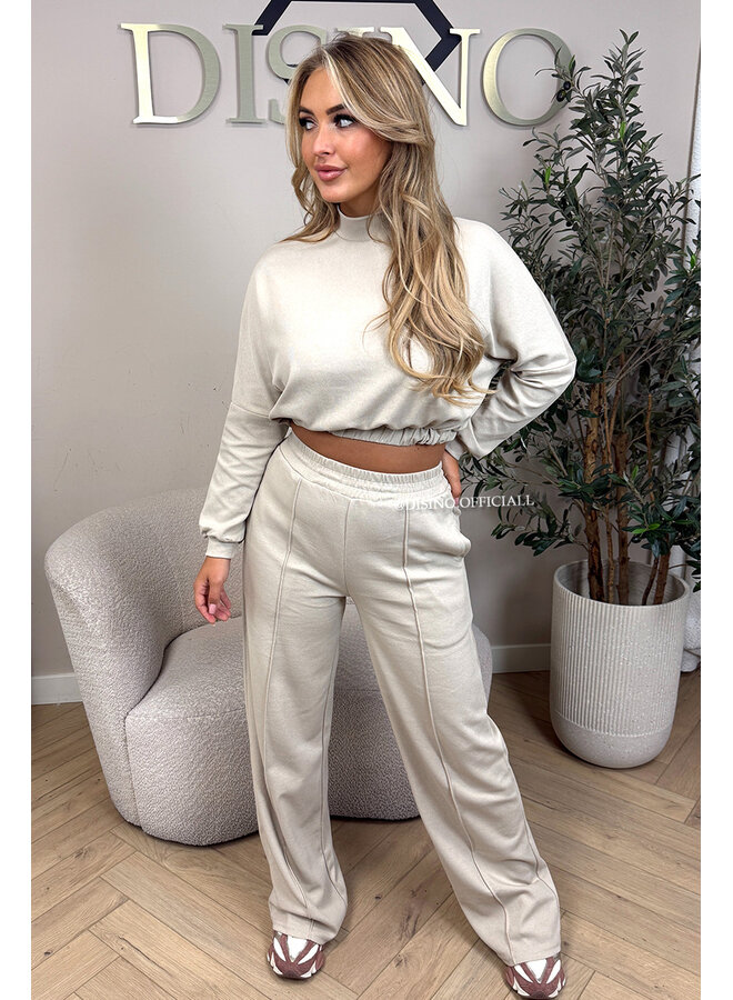 BEIGE - 'EVI SET' - PREMIUM QUALITY WIDE LEG + SWEATER TWO PIECE SET