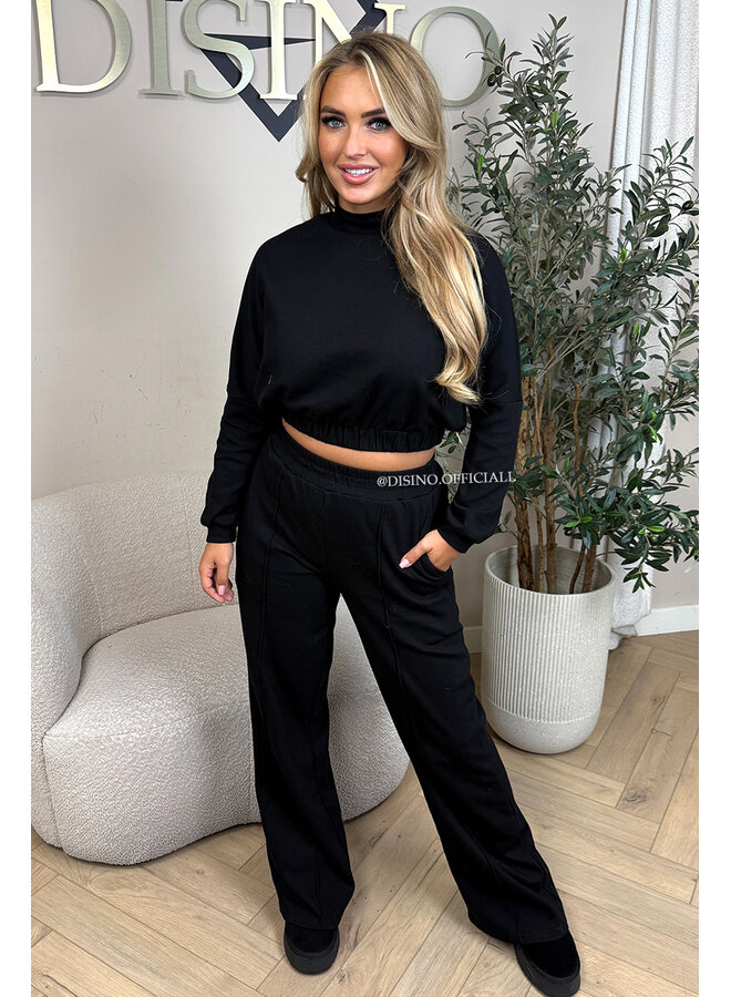 BLACK - 'EVI SET' - PREMIUM QUALITY WIDE LEG TWO PIECE SET
