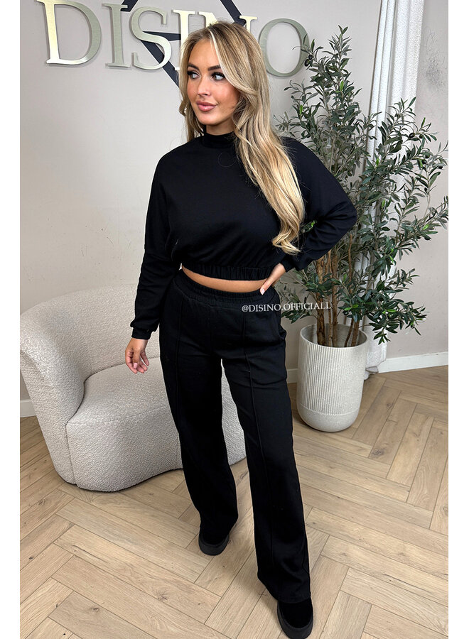 BLACK - 'EVI SET' - PREMIUM QUALITY WIDE LEG TWO PIECE SET