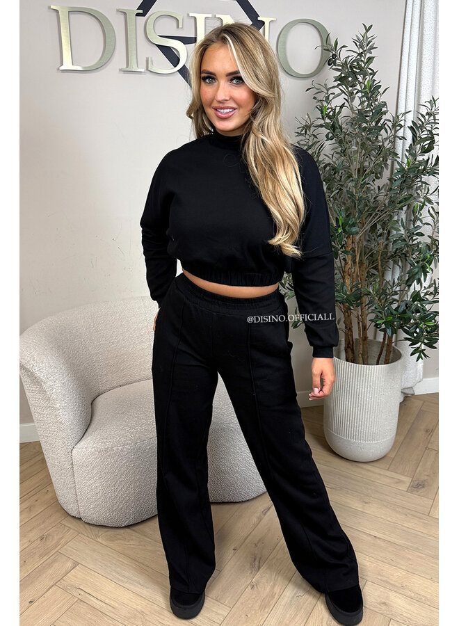 BLACK - 'EVI SET' - PREMIUM QUALITY WIDE LEG TWO PIECE SET