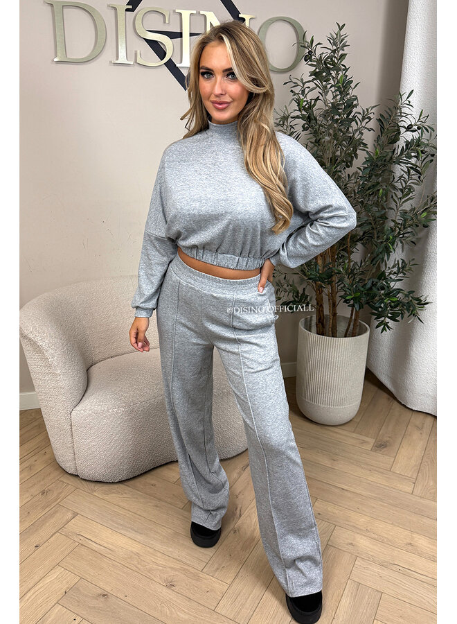 GREY - 'EVI SET' - PREMIUM QUALITY WIDE LEG + SWEATER TWO PIECE SET