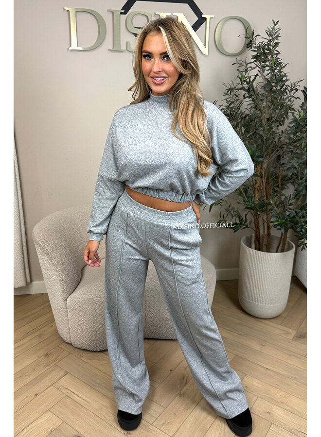 GREY - 'EVI SET' - PREMIUM QUALITY WIDE LEG + SWEATER TWO PIECE SET
