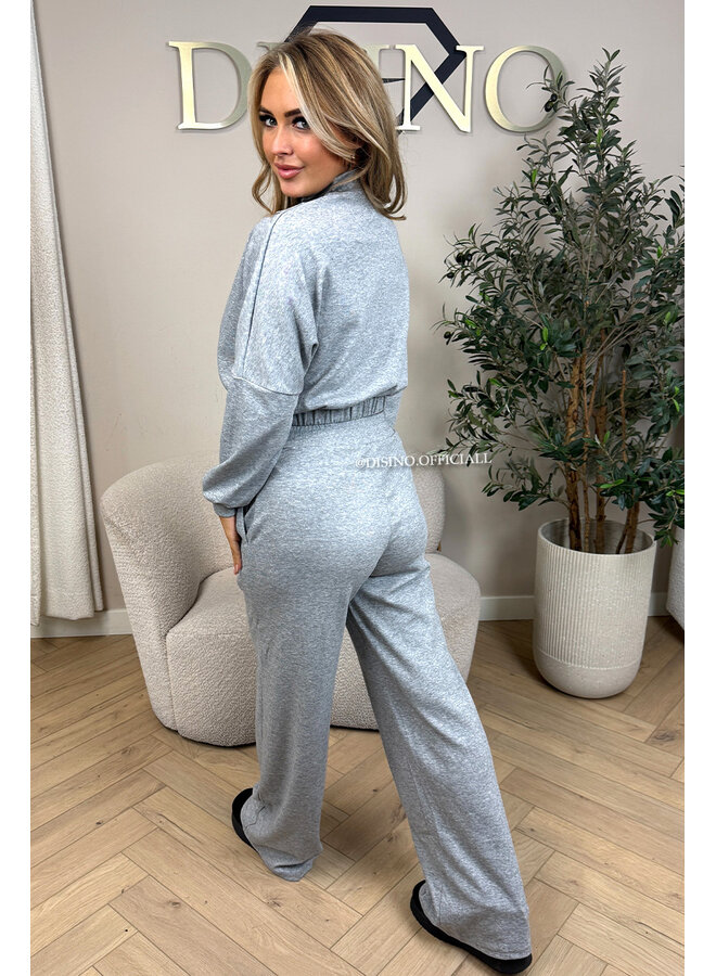 GREY - 'EVI SET' - PREMIUM QUALITY WIDE LEG + SWEATER TWO PIECE SET
