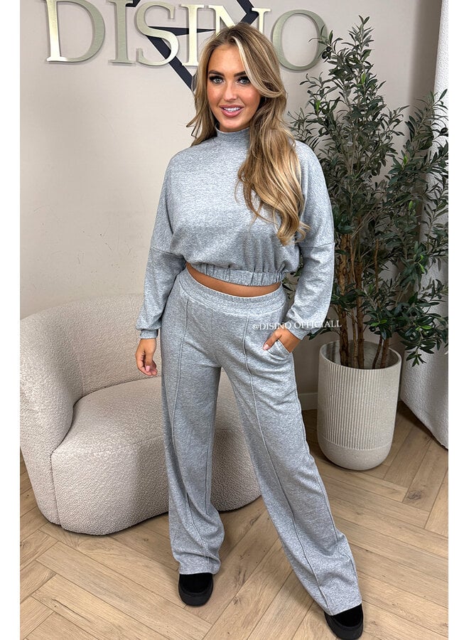 GREY - 'EVI SET' - PREMIUM QUALITY WIDE LEG + SWEATER TWO PIECE SET