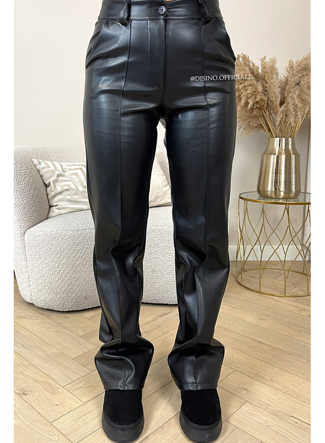 BLACK - 'SKYLA LEATHER' - HIGH WAIST VEGAN LEATHER STRAIGHT LEG PANTS