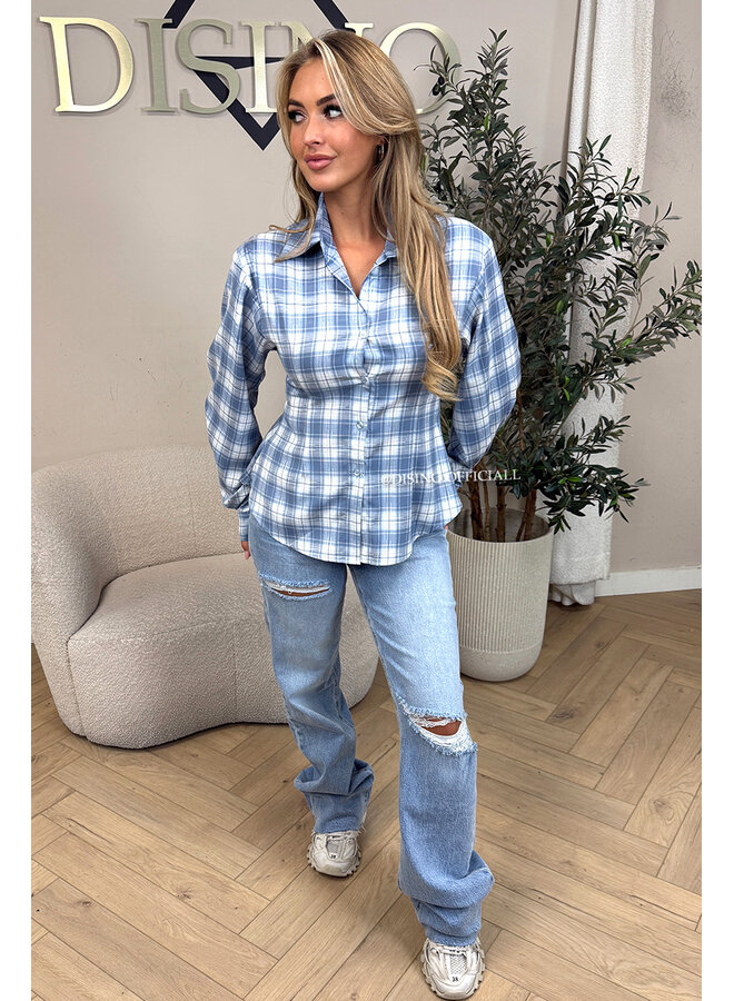 LIGHT BLEU - 'ROBIN BLOUSE' - CHECKED SNATCH BLOUSE