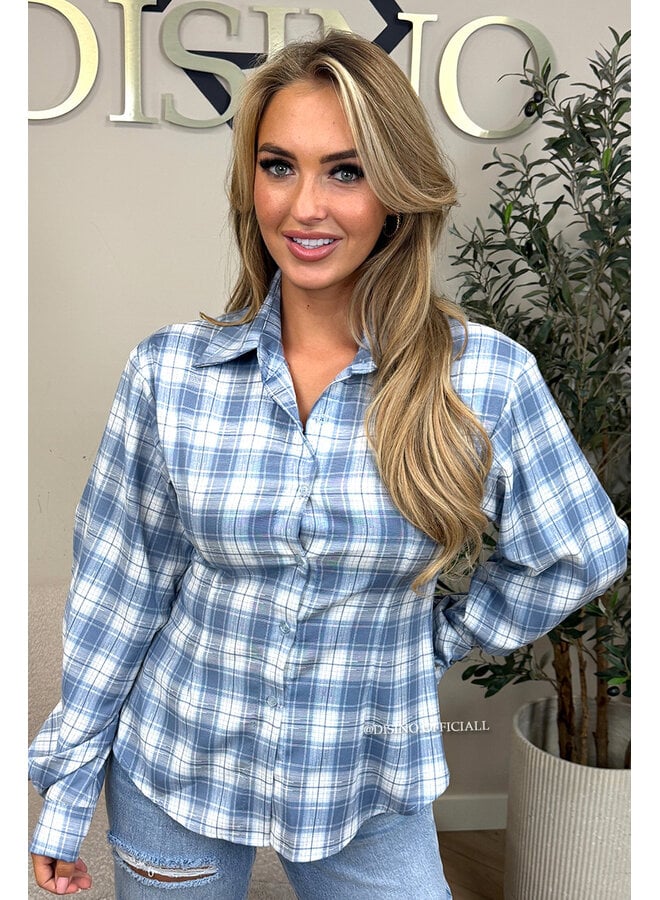 LIGHT BLEU - 'ROBIN BLOUSE' - CHECKED SNATCH BLOUSE