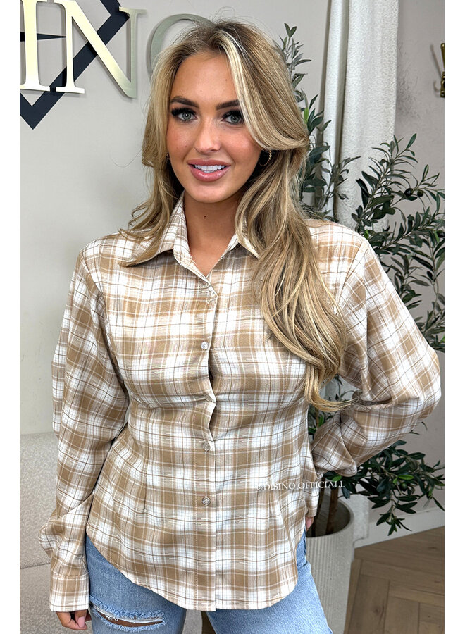BEIGE - 'ROBIN BLOUSE' - CHECKED SNATCH BLOUSE