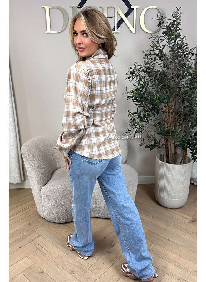 BEIGE - 'ROBIN BLOUSE' - CHECKED SNATCH BLOUSE