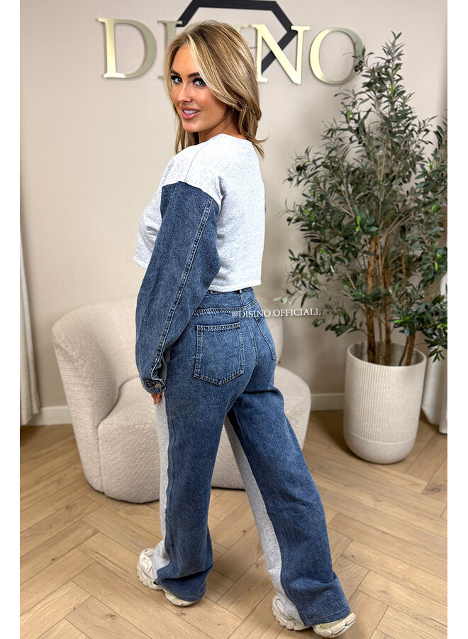GREY - 'LAURA SET' - HALF DENIM JOGGER + SWEATER SET