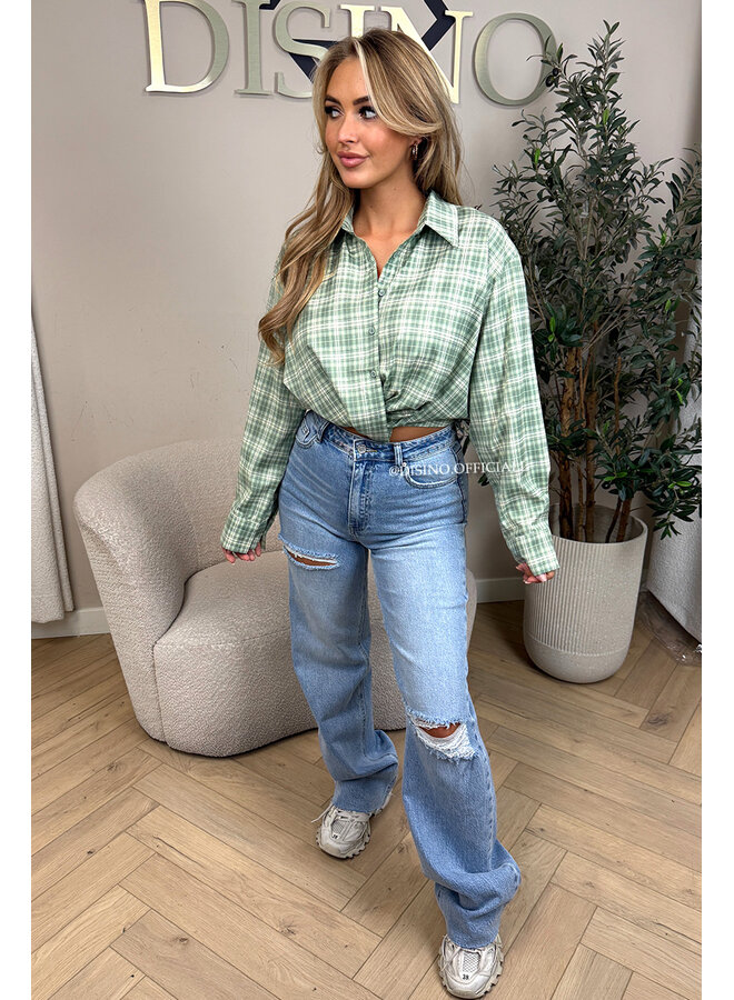 GREEN - 'NENA BLOUSE' - CHECKED CROPPED BLOUSE