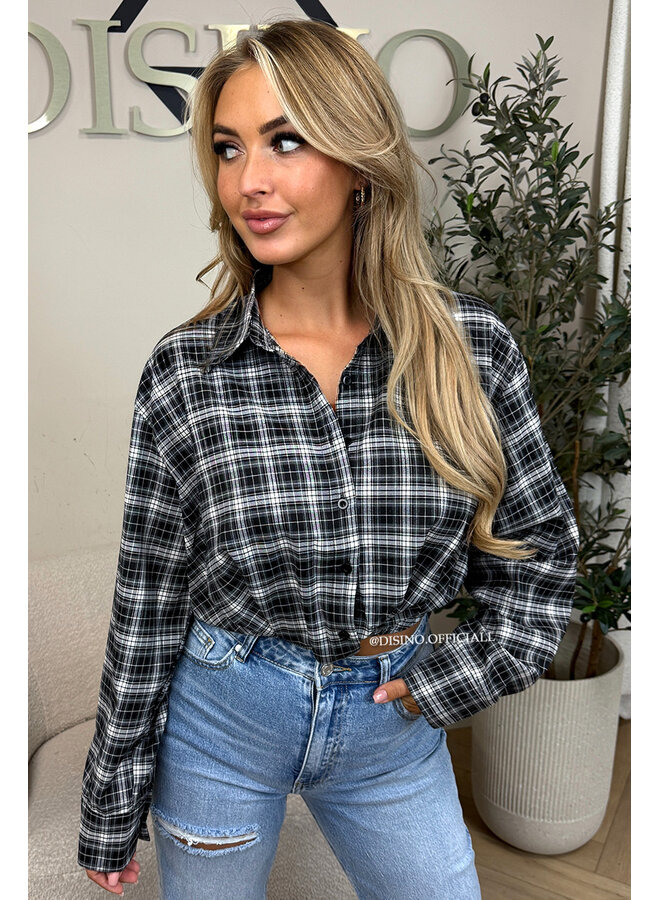 BLACK - 'NENA BLOUSE' - CHECKED CROPPED BLOUSE