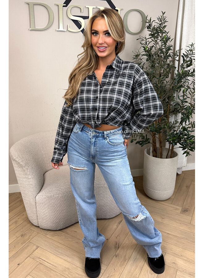 BLACK - 'NENA BLOUSE' - CHECKED CROPPED BLOUSE