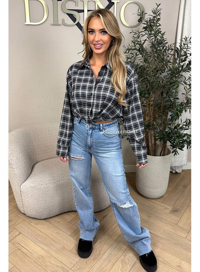 LIGHT BLUE - 'DISINO JEANS' - STRETCH EXTRA LONG RIPPED KNEE WIDE LEG JEANS