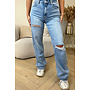LIGHT BLUE - 'DISINO JEANS' - STRETCH EXTRA LONG RIPPED KNEE WIDE LEG JEANS