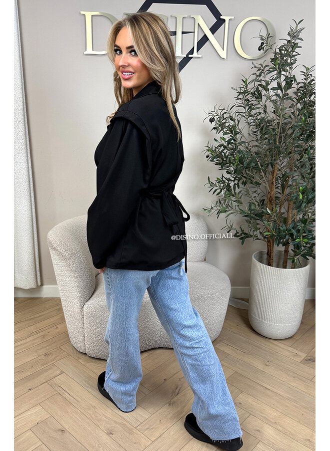 BLACK - 'MELINA BLAZER' - PUFF SHOULDER LONG SNATCHED BLAZER