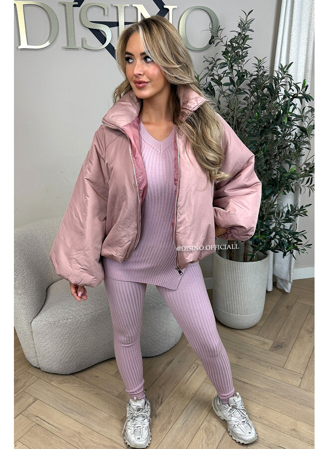 DUSTY PINK - 'BOMBETTA' - OVERSIZED PUFFER BOMBER JACKET