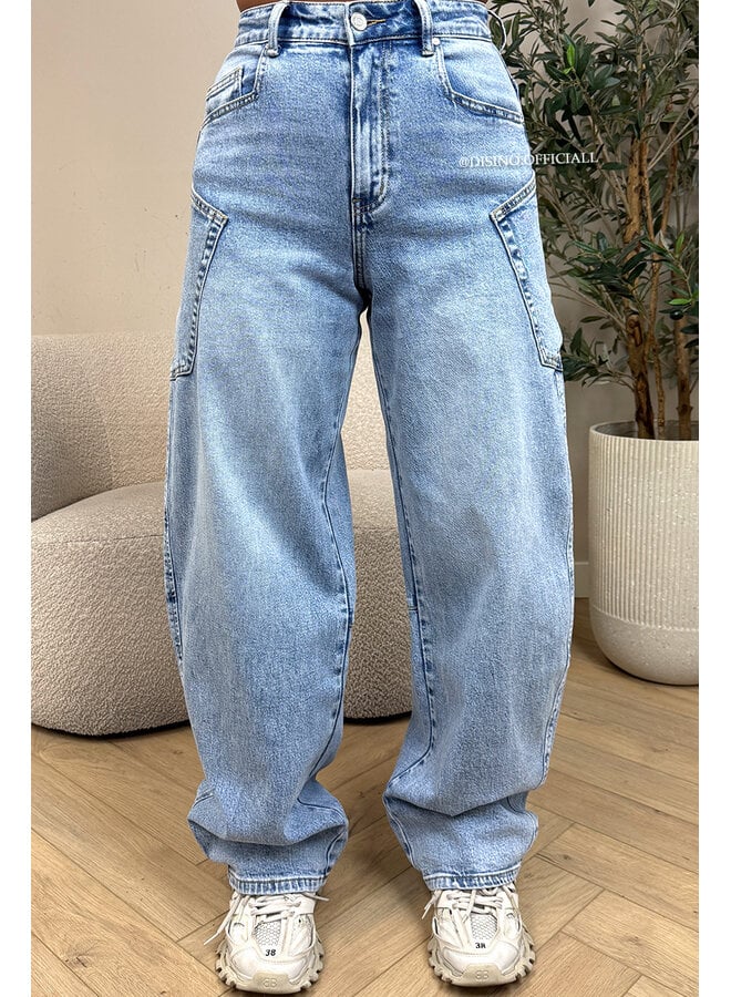 LIGHT BLUE - 'BALLOON CARGO JEANS' - STRETCH VIRAL BALLOON LEG JEANS