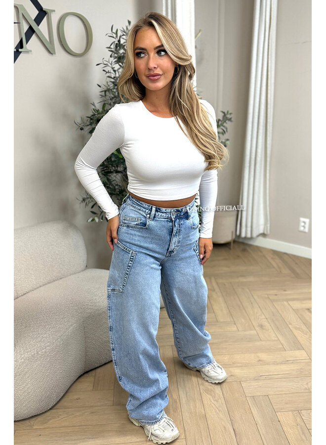 LIGHT BLUE - 'BALLOON CARGO JEANS' - STRETCH VIRAL BALLOON LEG JEANS