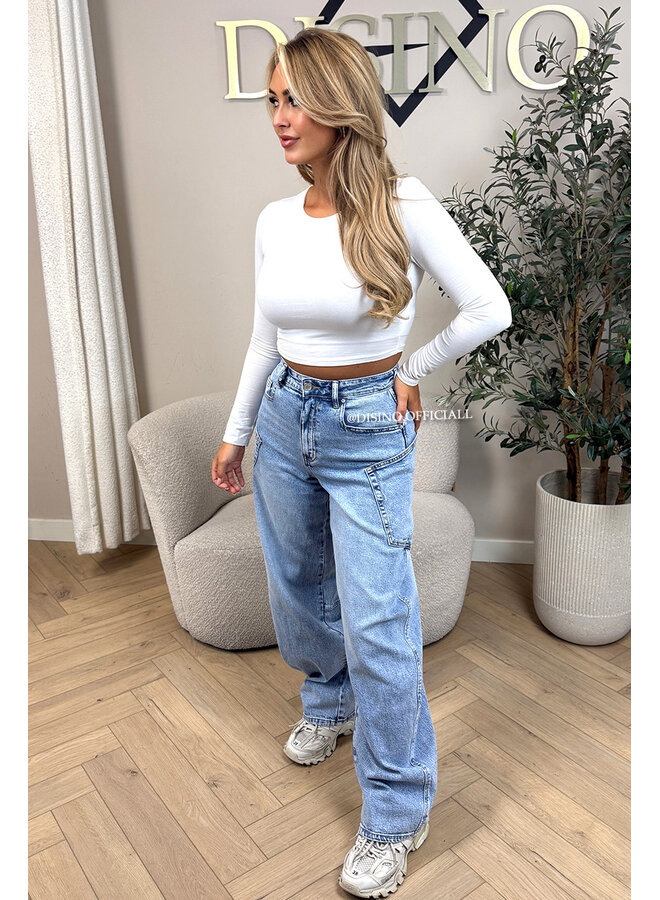 LIGHT BLUE - 'BALLOON CARGO JEANS' - STRETCH VIRAL BALLOON LEG JEANS