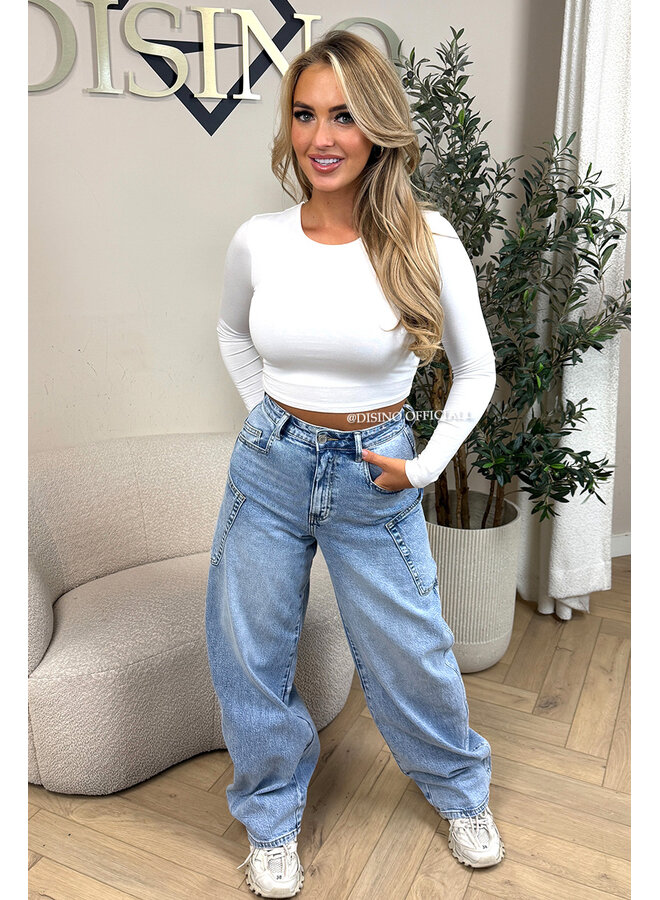 LIGHT BLUE - 'BALLOON CARGO JEANS' - STRETCH VIRAL BALLOON LEG JEANS