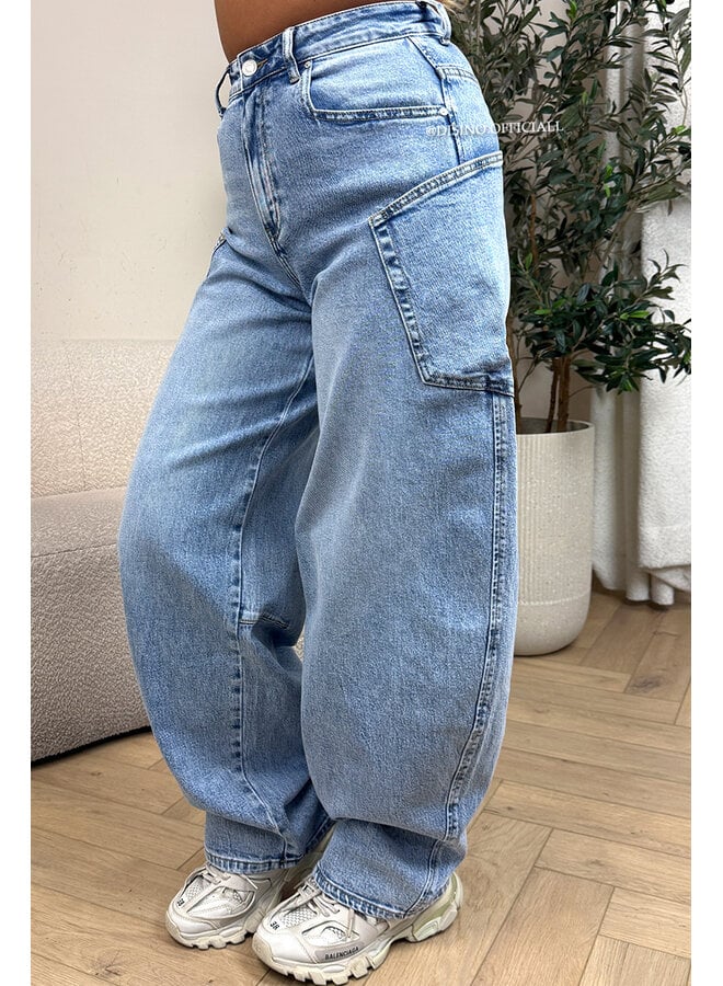 LIGHT BLUE - 'BALLOON CARGO JEANS' - STRETCH VIRAL BALLOON LEG JEANS