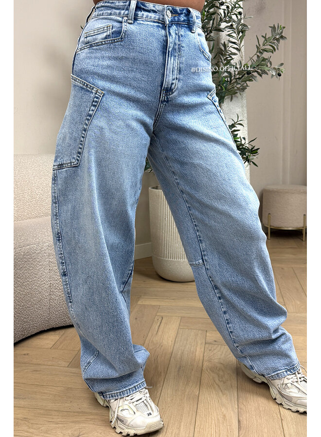LIGHT BLUE - 'BALLOON CARGO JEANS' - STRETCH VIRAL BALLOON LEG JEANS