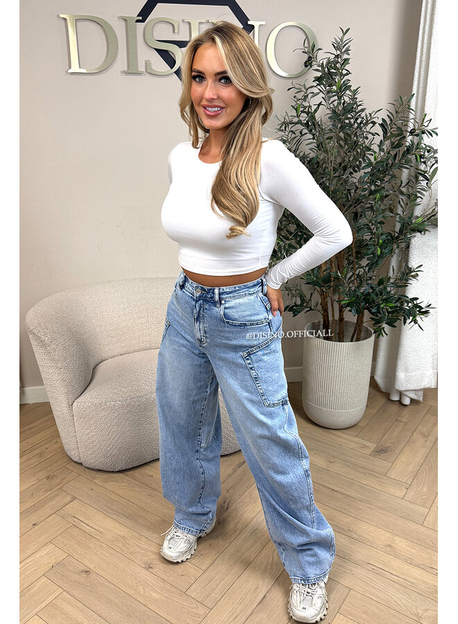 LIGHT BLUE - 'BALLOON CARGO JEANS' - STRETCH VIRAL BALLOON LEG JEANS