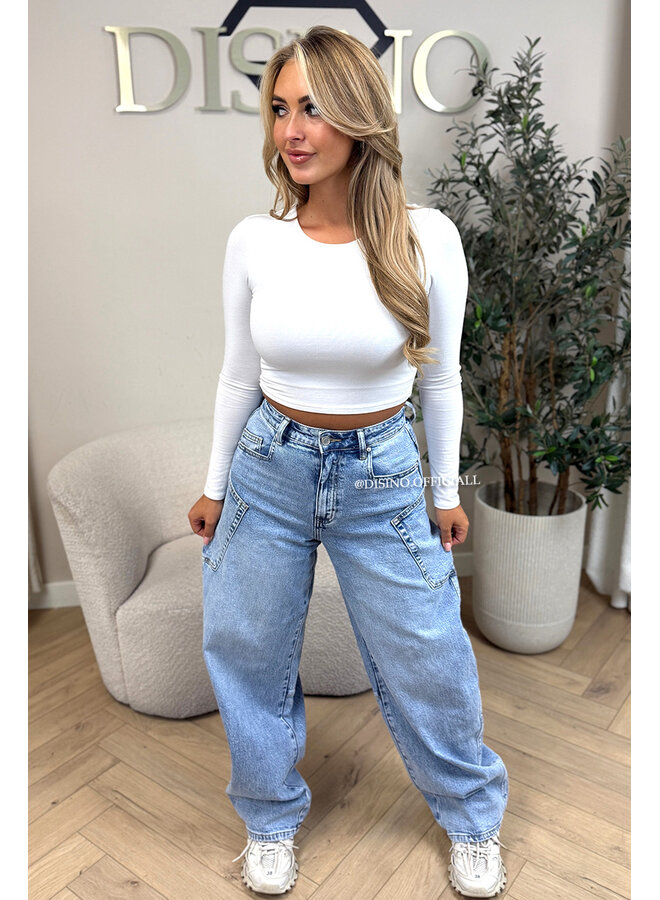 LIGHT BLUE - 'BALLOON CARGO JEANS' - STRETCH VIRAL BALLOON LEG JEANS