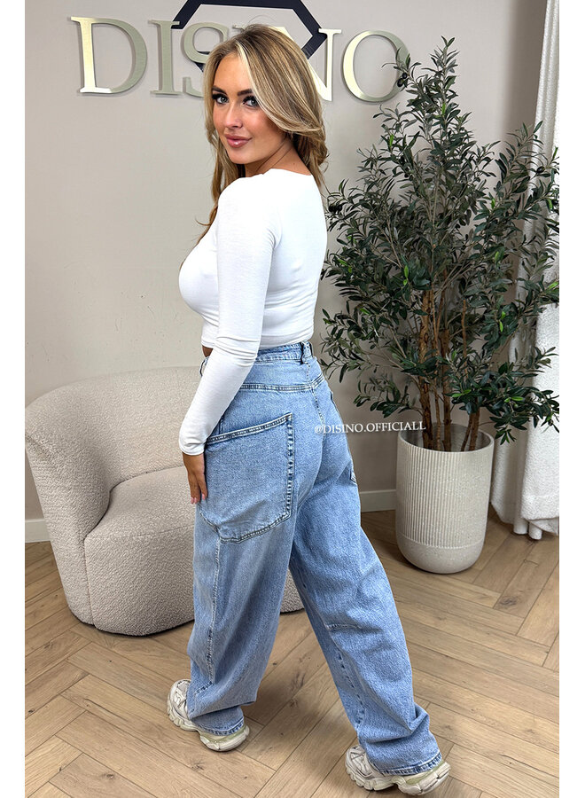 LIGHT BLUE - 'BALLOON CARGO JEANS' - STRETCH VIRAL BALLOON LEG JEANS