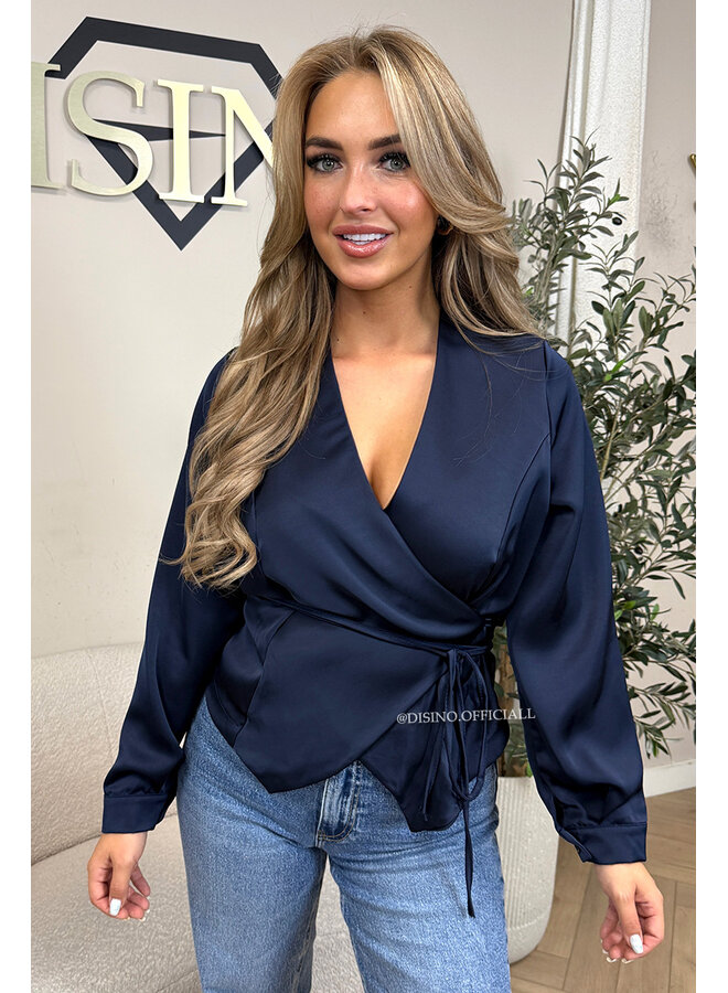 NAVY BLUE - 'ASHLEY BLOUSE' - PREMIUM QUALITY WRAP ON BLOUSE