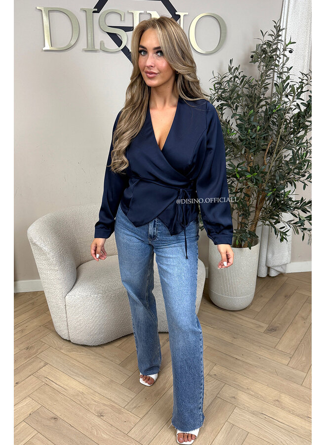 NAVY BLUE - 'ASHLEY BLOUSE' - PREMIUM QUALITY WRAP ON BLOUSE