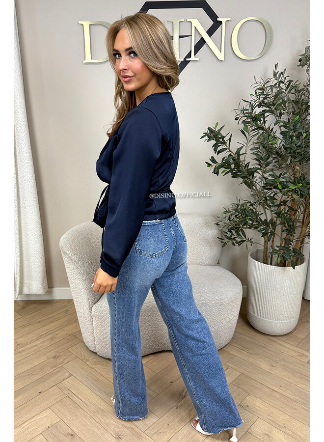 NAVY BLUE - 'ASHLEY BLOUSE' - PREMIUM QUALITY WRAP ON BLOUSE