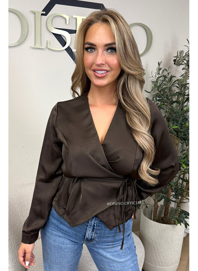 CHOCO - 'ASHLEY BLOUSE' - PREMIUM QUALITY WRAP ON BLOUSE