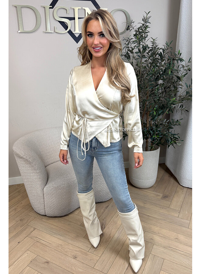 BEIGE - 'ASHLEY BLOUSE' - PREMIUM QUALITY WRAP ON BLOUSE