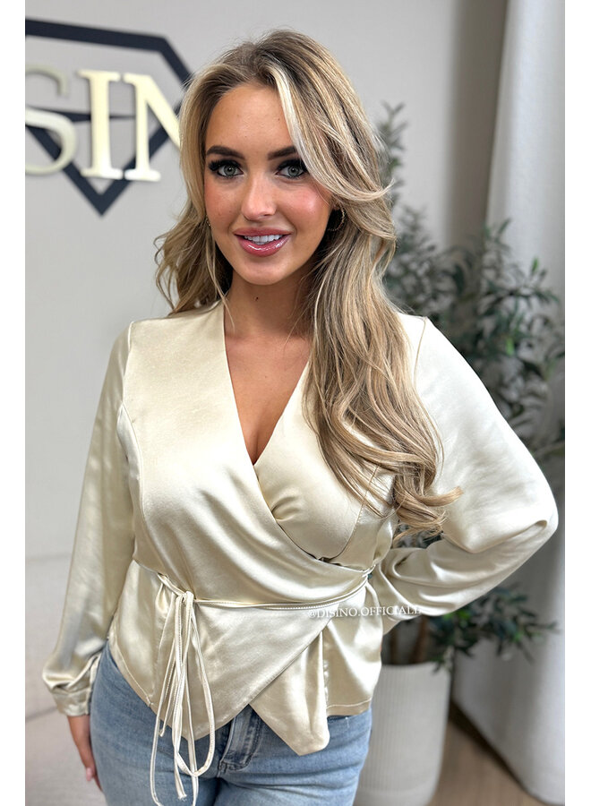 BEIGE - 'ASHLEY BLOUSE' - PREMIUM QUALITY WRAP ON BLOUSE