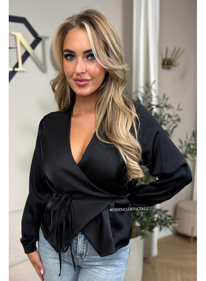 BLACK - 'ASHLEY BLOUSE' - PREMIUM QUALITY WRAP ON BLOUSE
