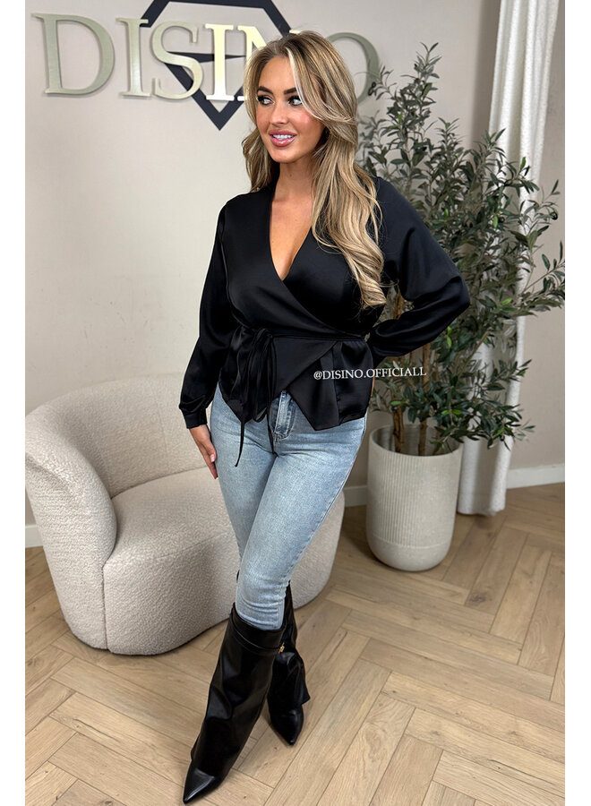 BLACK - 'ASHLEY BLOUSE' - PREMIUM QUALITY WRAP ON BLOUSE