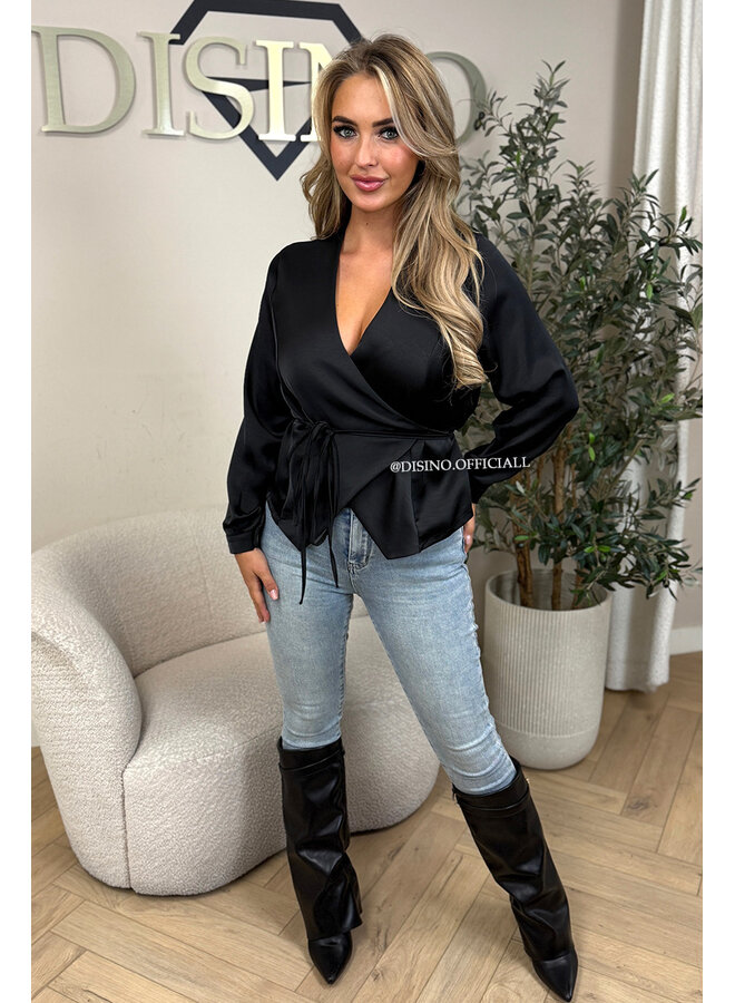 BLACK - 'ASHLEY BLOUSE' - PREMIUM QUALITY WRAP ON BLOUSE